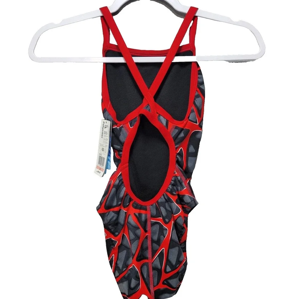 Speedo Endurance Girls Youth One Piece Swimsuit Size 22 7 or 8 yr Red Black